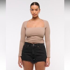 Abercrombie & Fitch Black Curve Love Jean Shorts Distressed High-Waisted